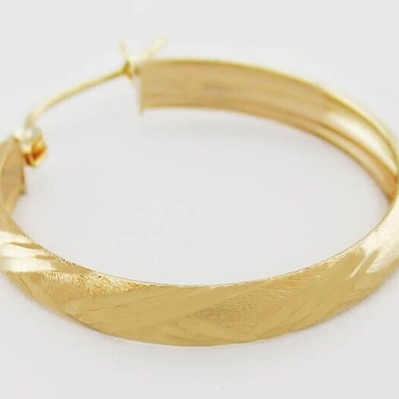 Diamond Cut Hoop single Earring Solid 14K Yellow Gold - Picture 2 of 4